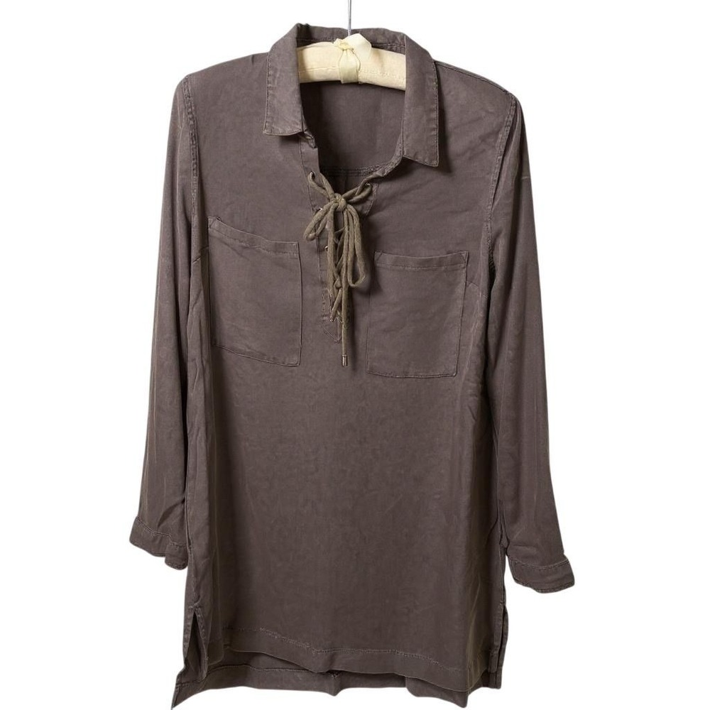 Ethereal Women's Lace-Up Fairy Brown Size M Top Tunic‎ Roll Tab Sleeves
